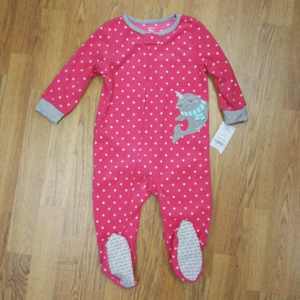 Carter's polyester zip-up footie pajamas, narwhal